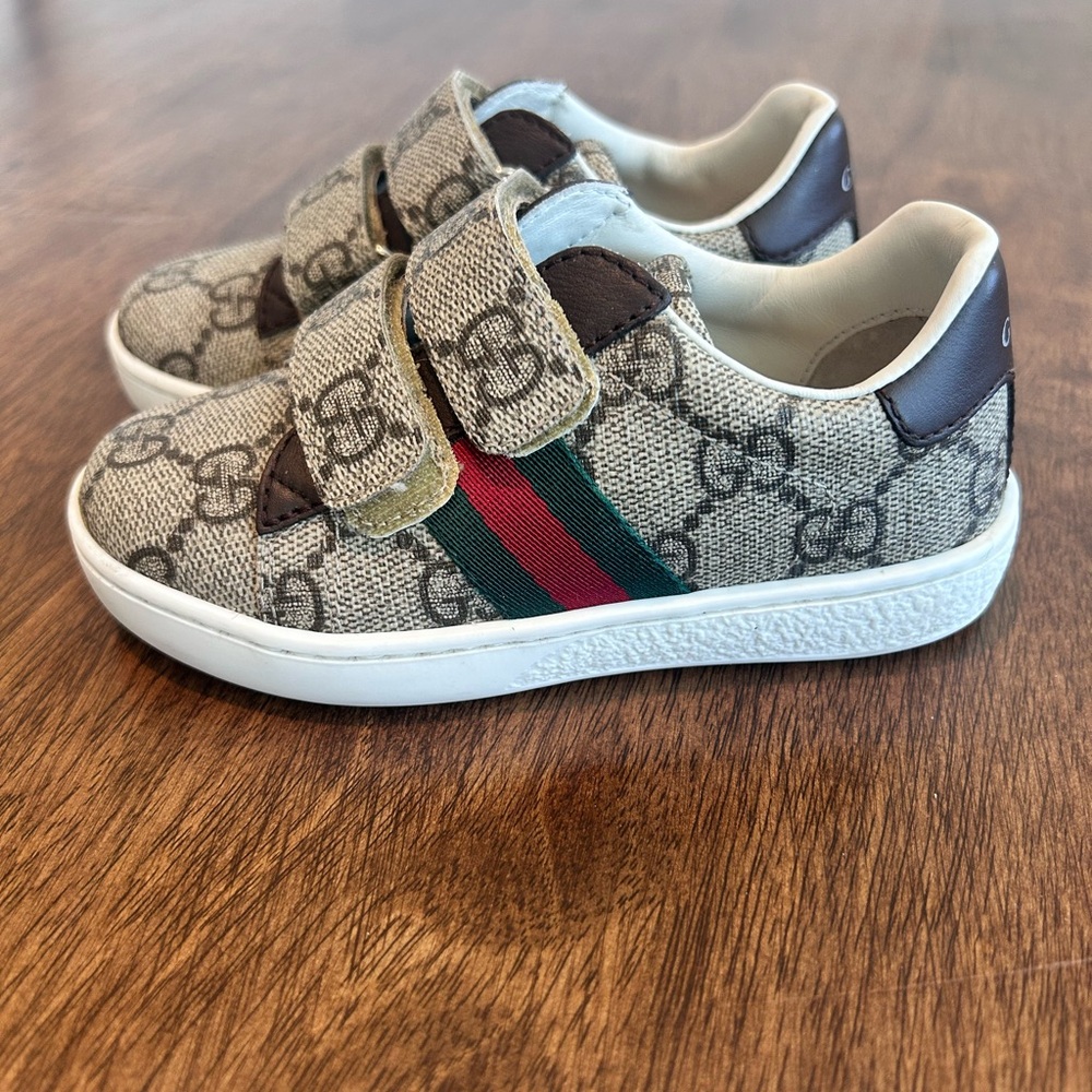 Gucci Cream and Brown Sneakers with Velcro Straps
